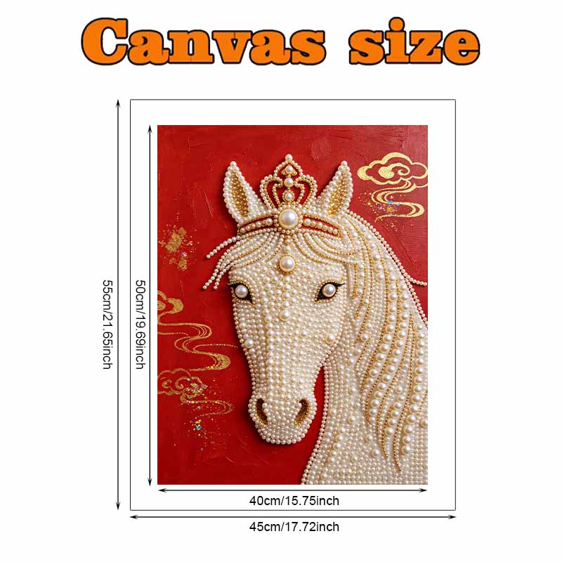 Pearl Art Painting Home Wall Decor Crowned White Horse Pearl Gemstone Painting Picture Crafts Adult/Beginner Gift Creative Home Decor Unframed
