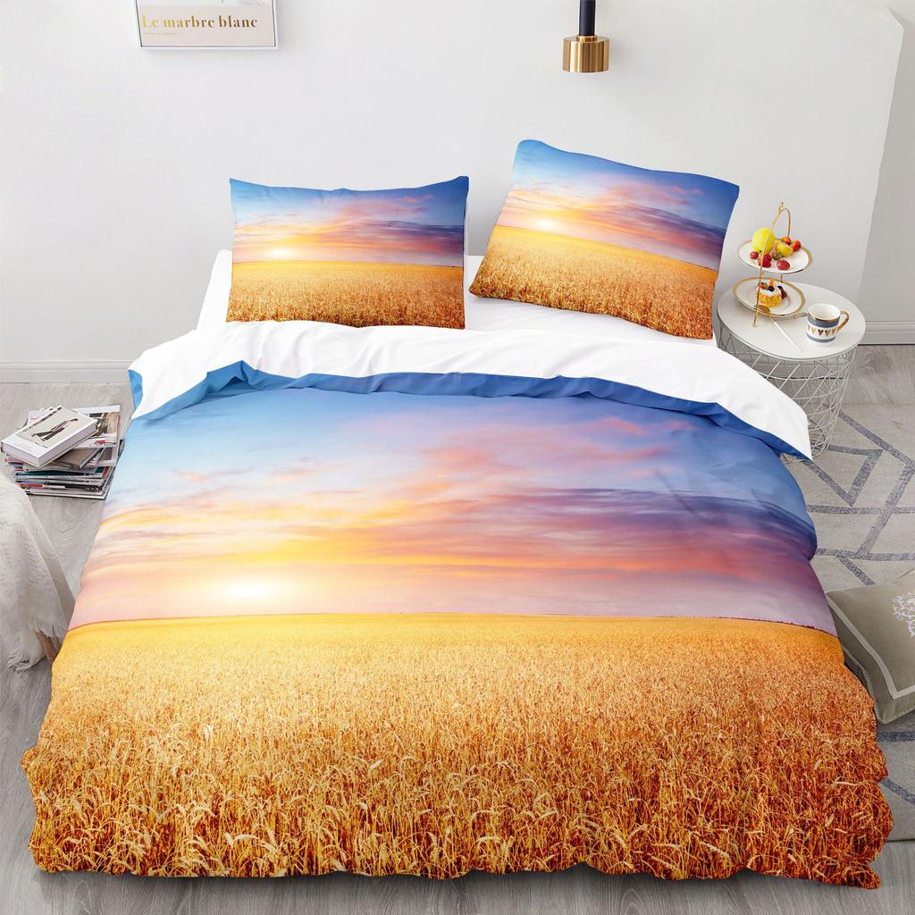 Wheat Field Lpluscape Soft Duvet Cover Quen Golden Wheat Ears Bathed In Sunlight Comfortable Quilt Cover Farm Theme Beding Set Warm Plus Nice