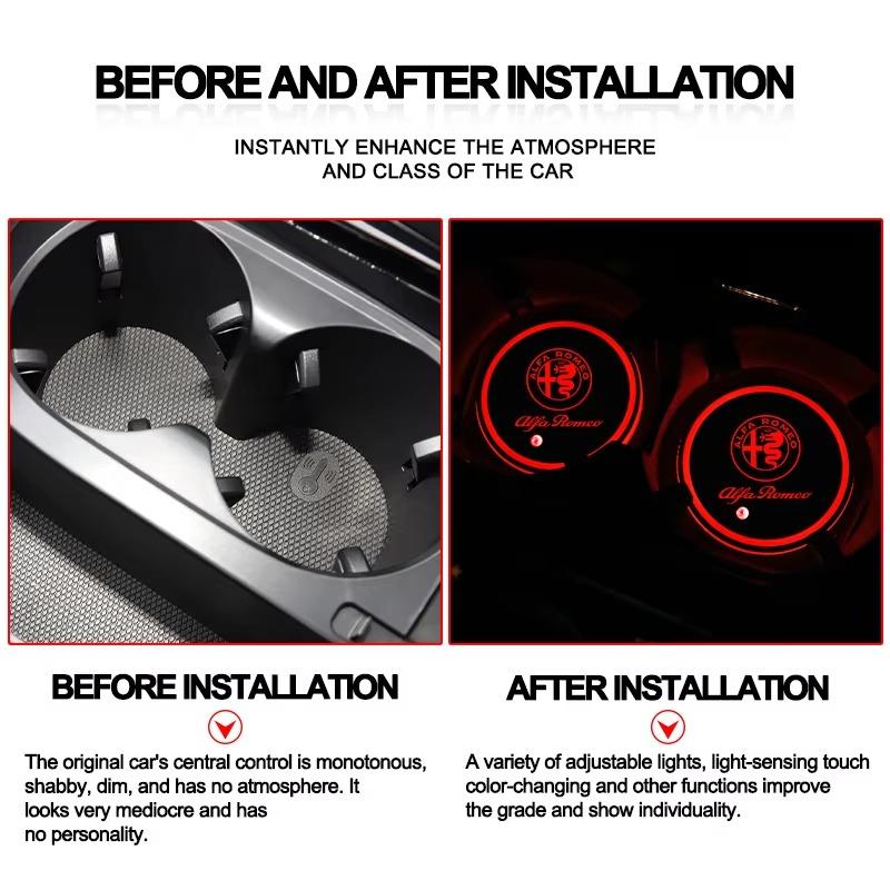 7 Farben LED Leuchtende Auto-Getränkeuntersetzer Auto-Untersetzer Matten Für Alfa Romeo Giulia Stelvio Giulietta 156 159 147 Mito Tonale Brera zl9