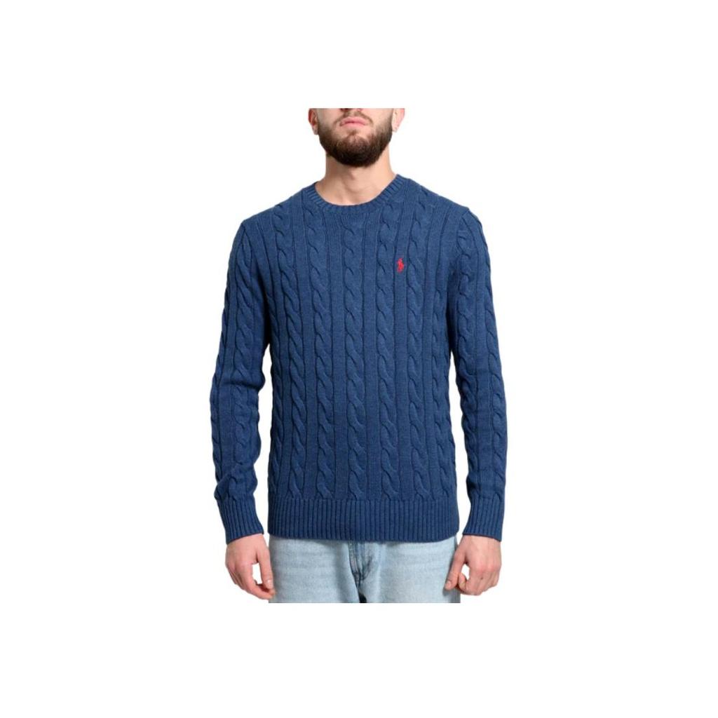 Polo Ralph Lauren Solid Logo Embroidered Crew Neck Long Sleeve Knit Sweater Men sweater Blue 710775885-009