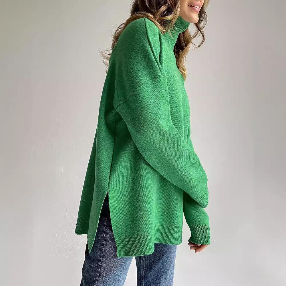 Women's Spilt Turtleneck Sweaters Oversized Long Sleeve Knitted Pullover Tops Casual Fall Winter Trendy Outfits Solid Color Basic Sweaters for Women