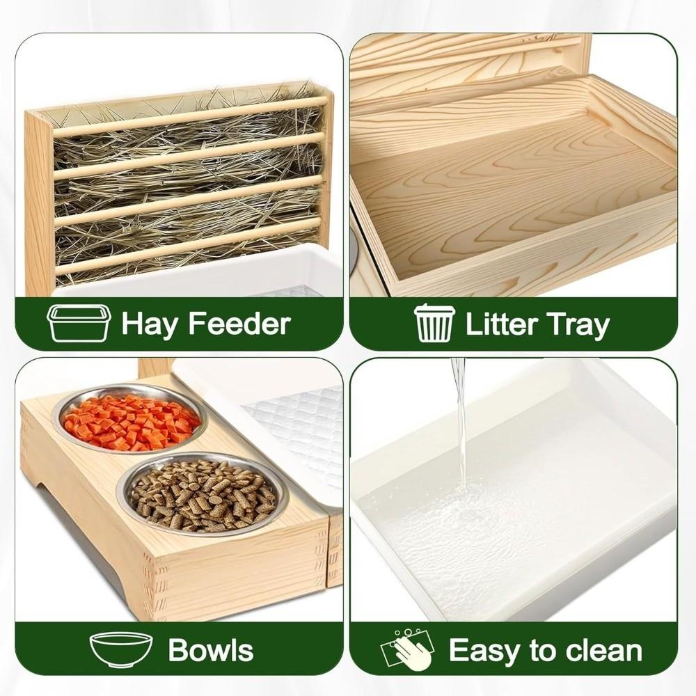 Multifunctional Rabbit Hay Feeder with Litter Box Hamster Food Dispenser Chinchilla