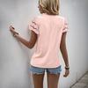 European Retro Sweet Hollow Lace Ruffle Sleeve Stand Collar Solid Color Women's Summer Shirt