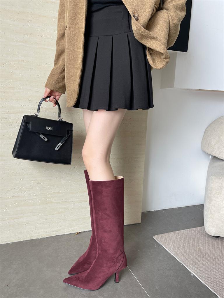 2025 new high-heeled pointed side zipper high women's boots