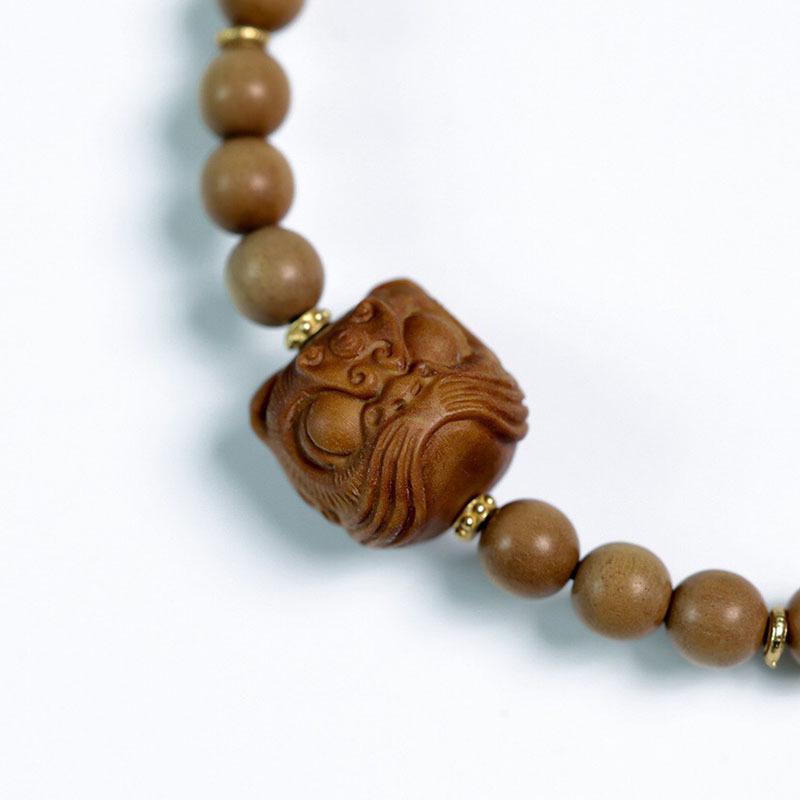 Indian Sandalwood Multi-Circle Bracelet with Horse Racing Ring - Retro Chinese Style Buddhist Prayer Beads.