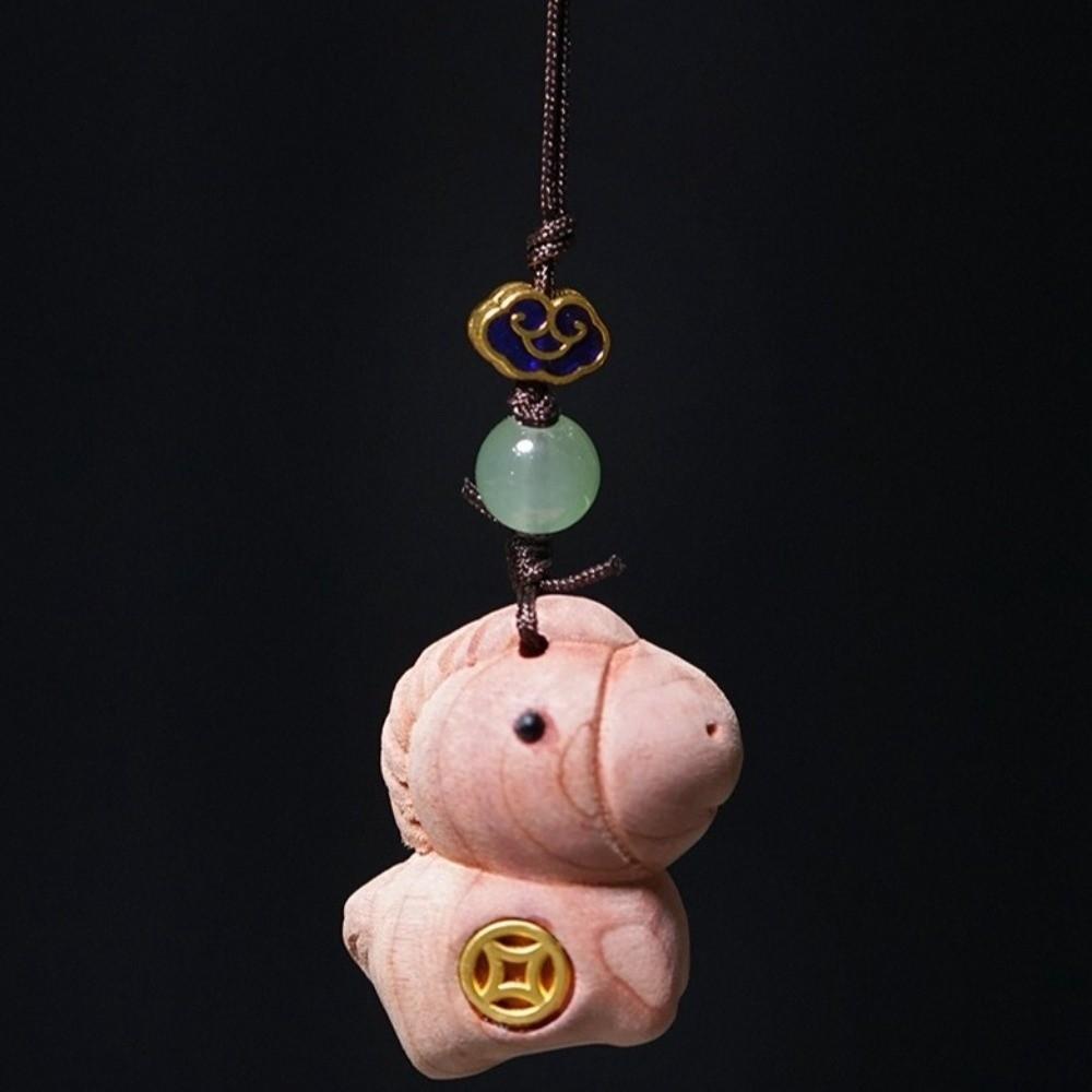 Zodiac Horse Key Chain Sandalwood Cartoon Wood Phone Chain Handmade Rope Lanyard Bag Pendant Mascot of the Year of the Horse