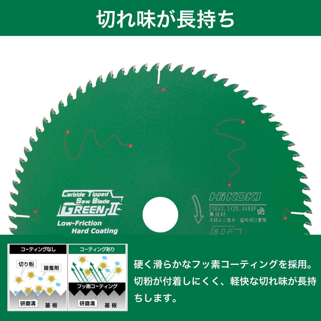 HIKOKI Super Tip Green for Tabletop Circular 190mm Outer Saw, II, Saws, Diameter, Wood, 0033-3296