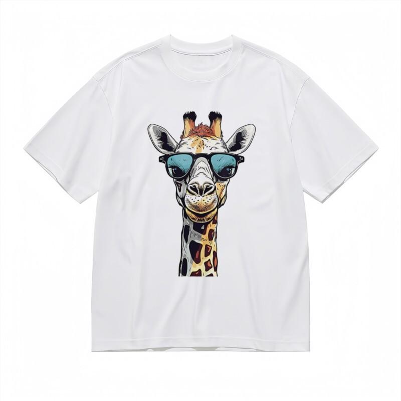 

Women s Round Neck Classic T-Shirt Playful Animal Print Blue Green Accent Tee 2XL