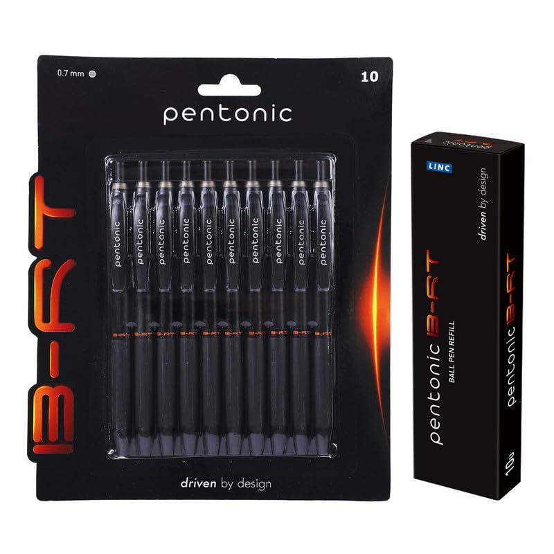 

Pentonic B-RT 0.7mm Retractable Ball Point Pens Black Ink With Refills Combo Pack of 1 (10 Pcs Pens with 10 Pcs Refills) For Office School Writing Use