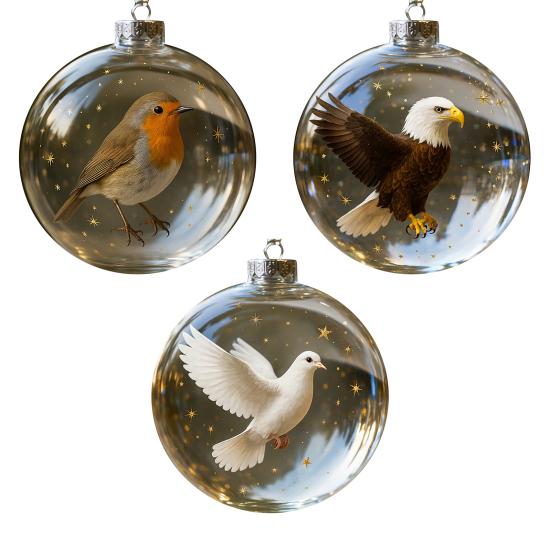 Bird Christmas Ball Ornament Shatterproof Plastic Clear Ball Ornament with Lifelike Birds Holiday Hanging Baubles for Xmas Tree Decor