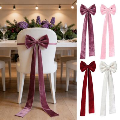 Chair Sash Bow Reusable Chair Back Velvet Bow Universal Wedding Events Banquet Anniversary Bridal Banquet