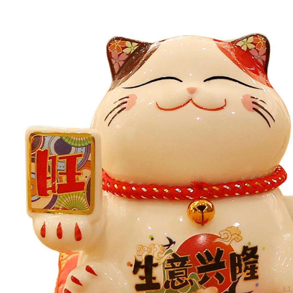 Chinese Cat Ornaments Animal Figurine Ceramic Waving Craft Sculpture Statue for Garden Indoor