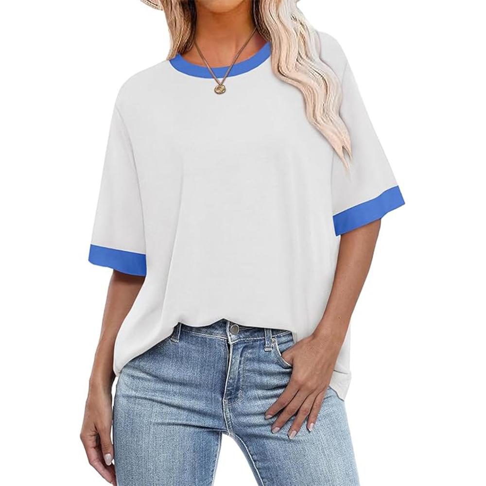 

Летние топы для женщин 2025 Футболки с коротким рукавом Нарядные повседневные Футболки с круглым вырезом Мода 2XL белый