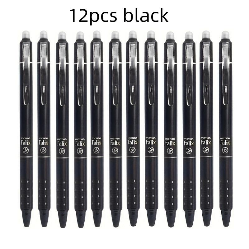 12pcs Press Type Erasable Gel Pens 0.5mm Black/Blue Ink Bullet Washable Handle Magic Refills Rod Super Capacity Ink Writing