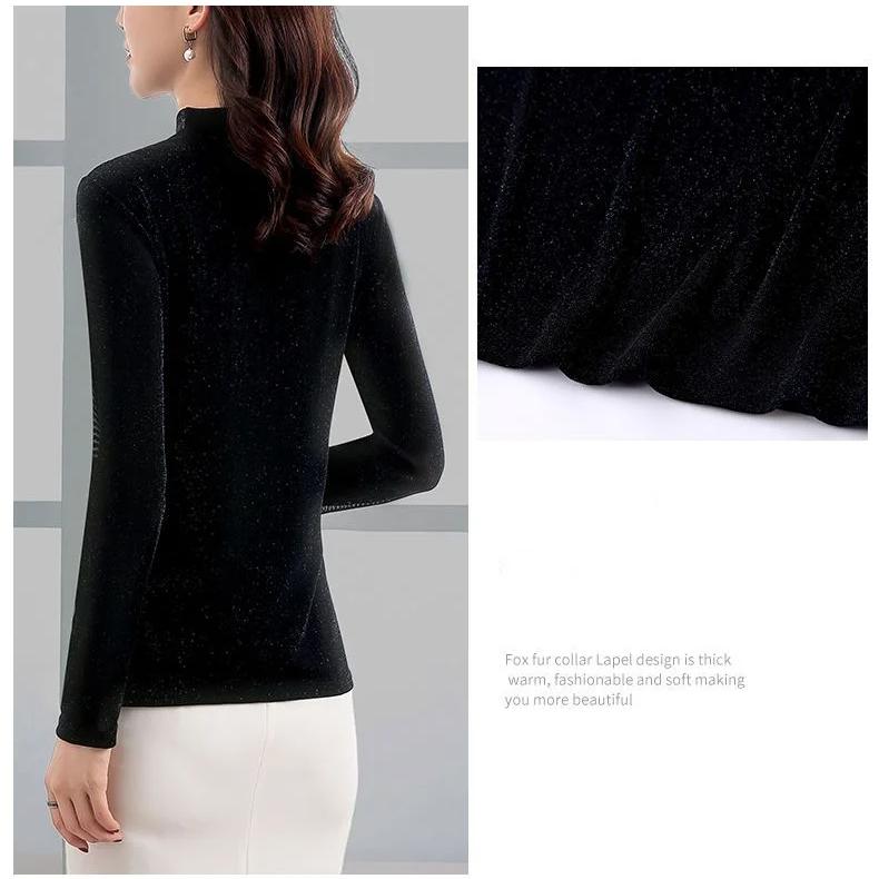 Toamnă Iarnă Tricouri noi din dantelă Cămașă cu jumătate de guler înalt pentru femei Pulovere cu mânecă lungă Top M-5XL