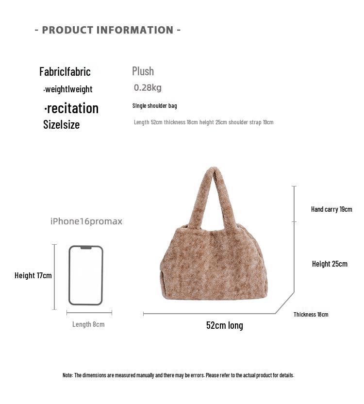 Plüsch Große Tragetasche im koreanischen Stil - Herbst/Winter Damen Lässige Schultertasche