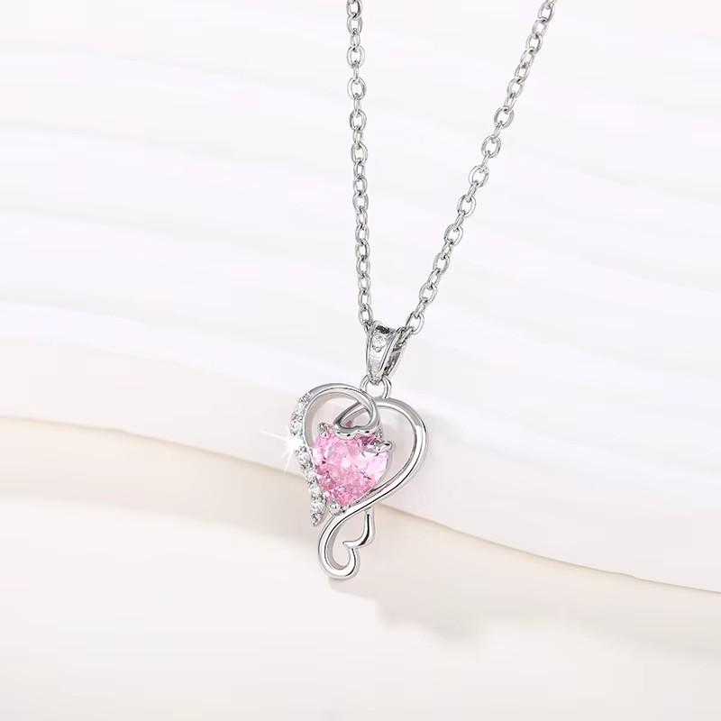 Xiaomi Huitan Temperament Sweet Bridal Wedding Necklace Heart Pink CZ Pendant Luxury Silver Color Aesthetic Love Jewelry for Women