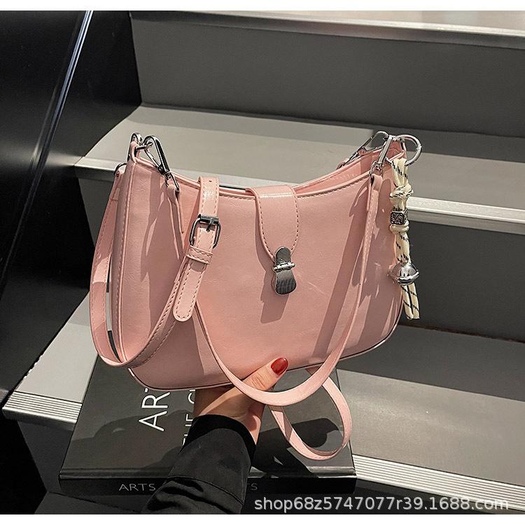 Niche design underarm bag pink spring sweet moon bag crossbody bag commuting snap shoulder bag