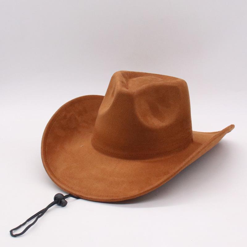 Western cowboy roll-up edge large edge cowboy hat light hat imitation leather velvet jazz hat protective riding hat