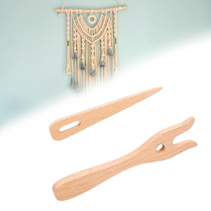 Wood Knitting Fork Big Eye Needle Set Ergonomic Grip for Beginner Adult Tapestry Knitting Bracelets Cord Braiding Tool