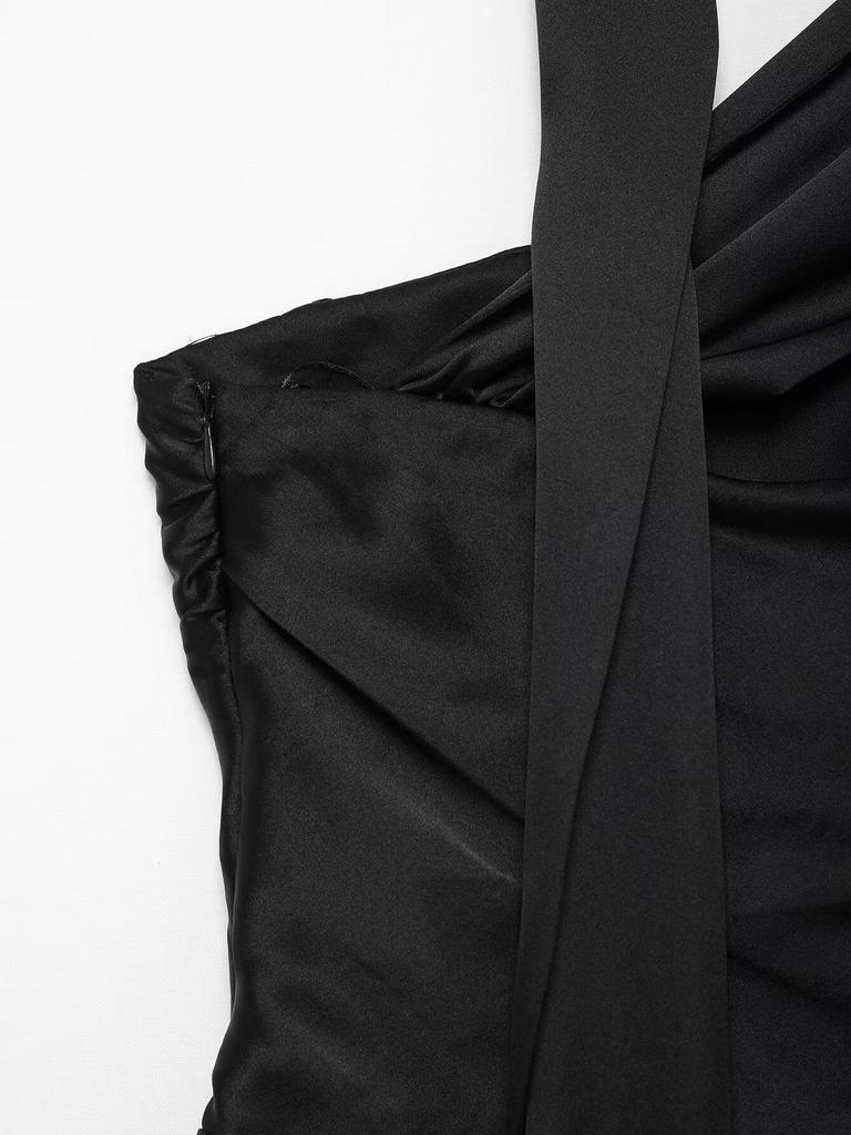 Women's European Style Ruffle Scarf Silk Satin Top - Spring 2025