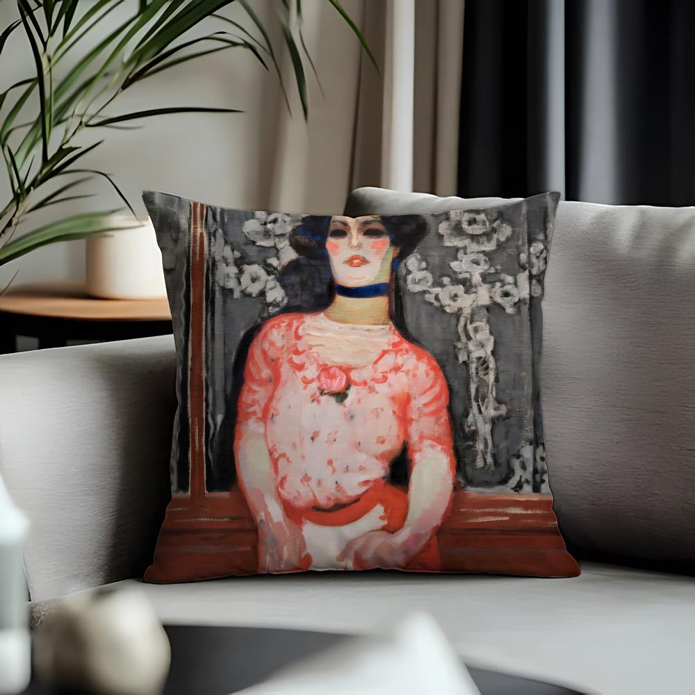 Fashion FFfrantisek Kupkaed Cushion Cover Antidustmite Pillowcase Invisible Zipper Silky Short Plush Sofa Cushion Cover