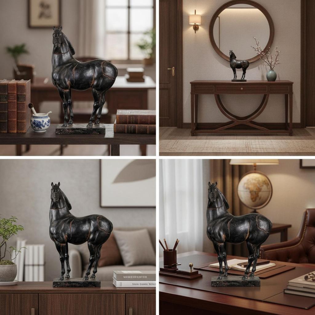 Horse Figurine with Base Tabletop Distressed for Office, Entryway