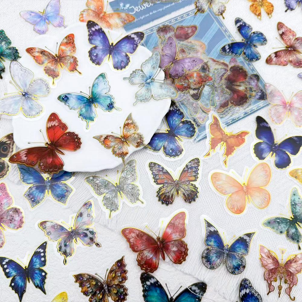 50 schillernde Schmetterling Heißfolienprägung PET Edelstein Transparente Aufkleber für Notizbuch, Gitarre, Handy, Graffiti