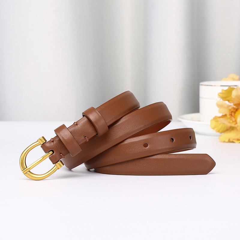 Ceinture Minimaliste Luxe Léger pour Femme Tendance Mode Cuir Polyvalente Élégante Haut de Gamme Première Couche Cuir de Vachette Ceinture Fine pour Femme