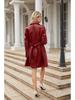 2023 European & American Mid-Length Belted Leather Trench Coat, Long Sleeve, British Style Outerwear for Women