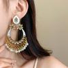 Rhinestone Tassel Water Droplet Earrings Beaded Tassel Exaggerated Tassel Earrings  Women
