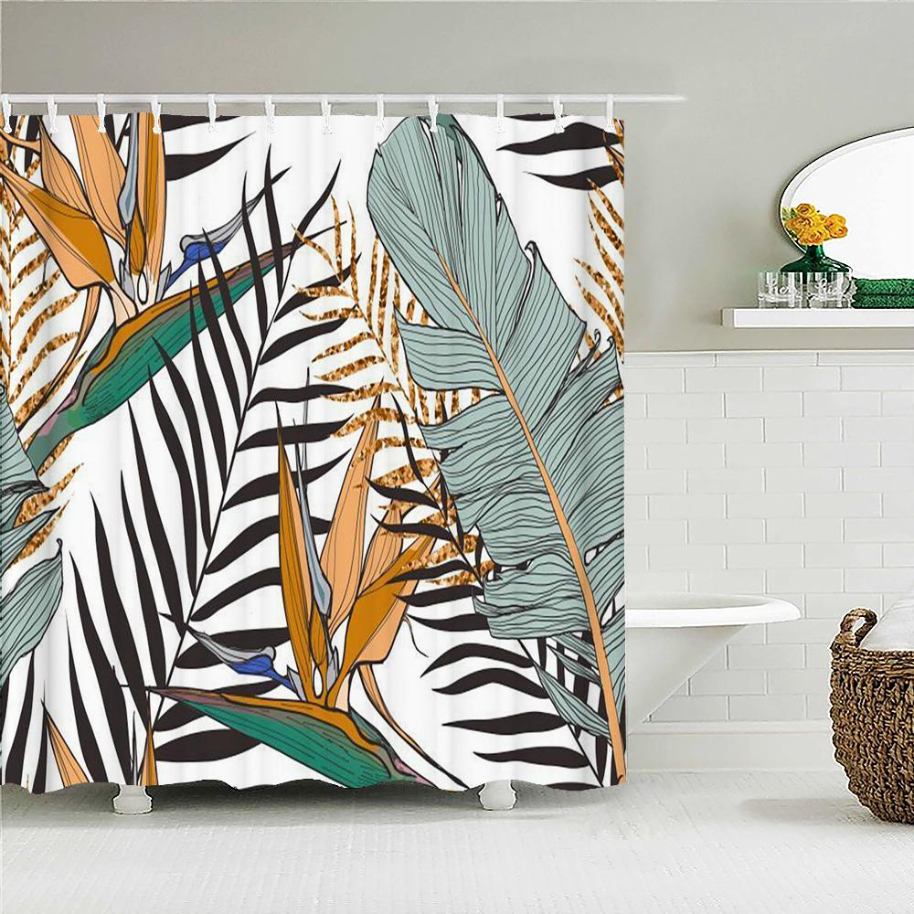 Tropical Plant Leaves Bath Curtain Waterproof Fabric Shower Curtains Colorful Leaf Pattern Bathtub Screen for Bathroom Decor