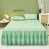 1pc Bed Skirt +2pcs Pillowcase King Queen Size Soft Sanding Fabric Bed Skirt Princess Romance Bedspread