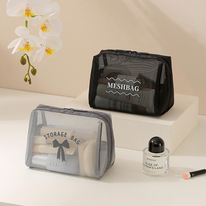 Large Capacity Mesh Cosmetic Bag Translucent Travel Storage Bag Zipper Lightweight Toiletry Bag