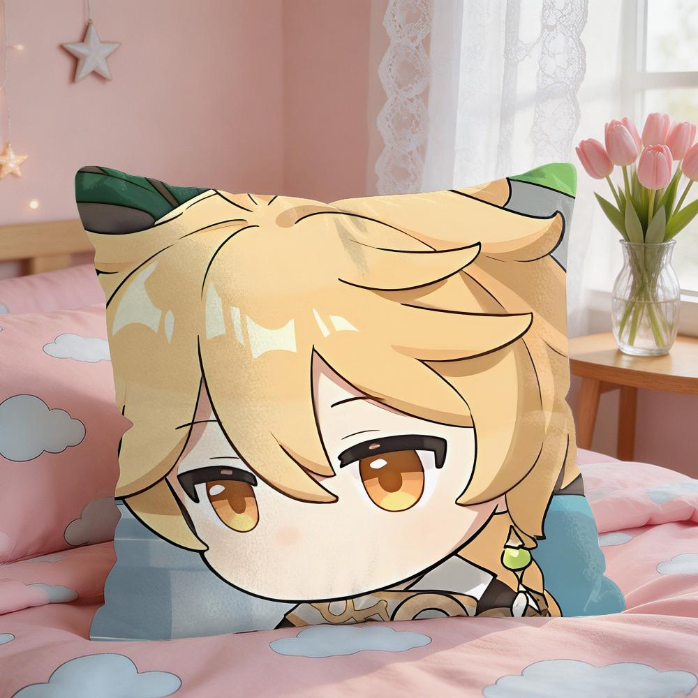 Aether Cute Genshin Game Cushion Cover Short Plush Pillow Case Room Sofa Cushion Covers Home Decor Funda