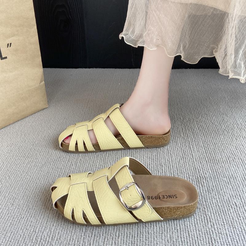 Large size women's shoes 41-43 silver hollow bag head half slippers female summer wear fashion fairy cool slippers Birkentow