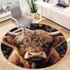 1PC Highland Cow Floral Office Round Area Rug, Indoor Mat Suitable ForOffice, Under Office Chairs Bedroom Living Room Home Decor, Room Deco G015