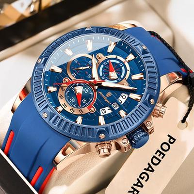 POEDAGAR Trendy Sports Men Wristwatch Waterproof Luminous Chronograph Date Man Watch Silicone Strap Fashion Quartz Watches