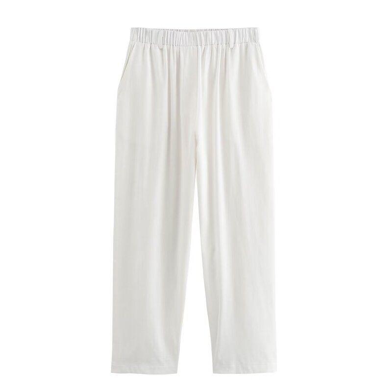 

Fashion Style 2024 Summer New Arrival Women s Linen Ruched Suit Outwear Mid-Rise Straight-Leg Pants 3303287 Pants L