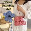 Cute Plaid Flower Crossbody Bag Portable Ins Shoulder Bag Casual Flower Drawstring Bag  Travel