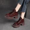 Johnature Retro Genuine Leather Lace-up Short Boots Round Toe Thick Sole Casual Versatile Women's Shoes