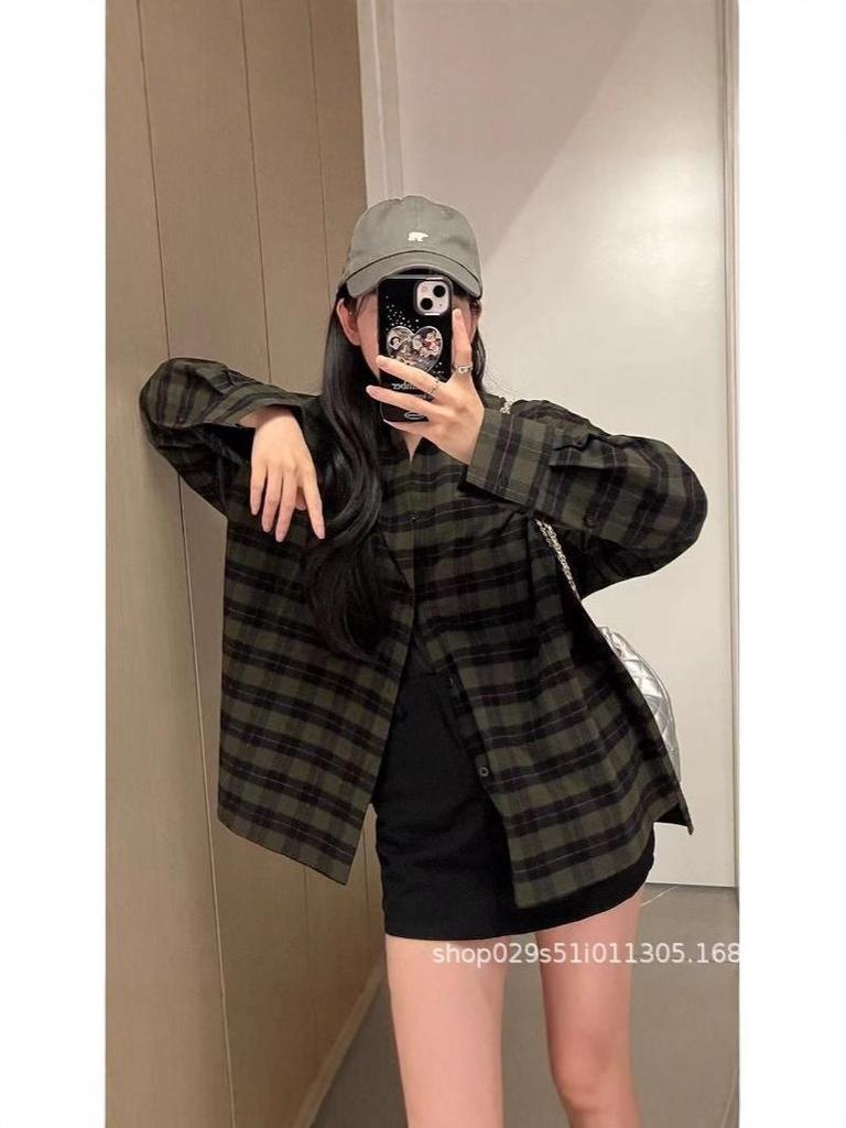 Women's Retro Hong Kong Plaid Shirt Jacket – Autumn Lightweight, Loose-Fit Outerwear