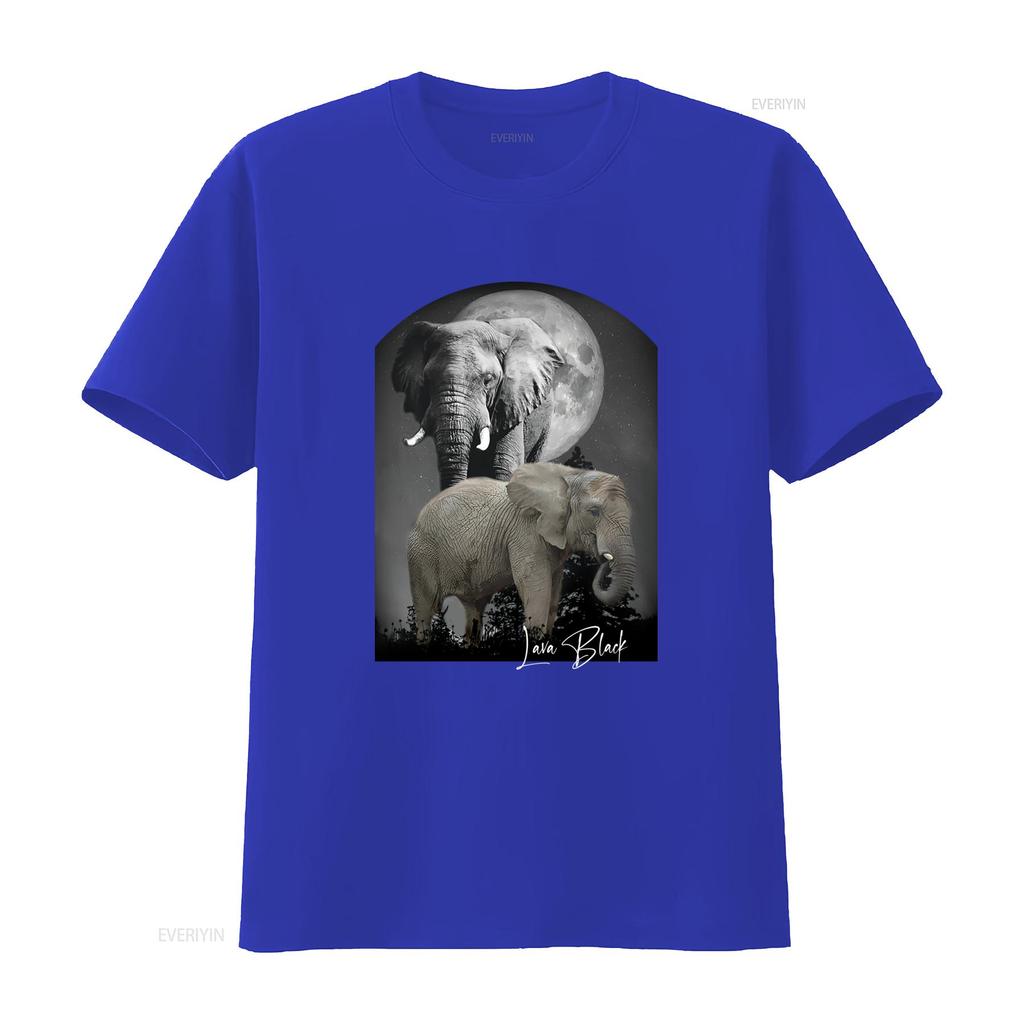 Realistic Dark Night Moon Elephant Family Wildlife Print Casual T Shirt Vintage Graphic Soft Comfortable