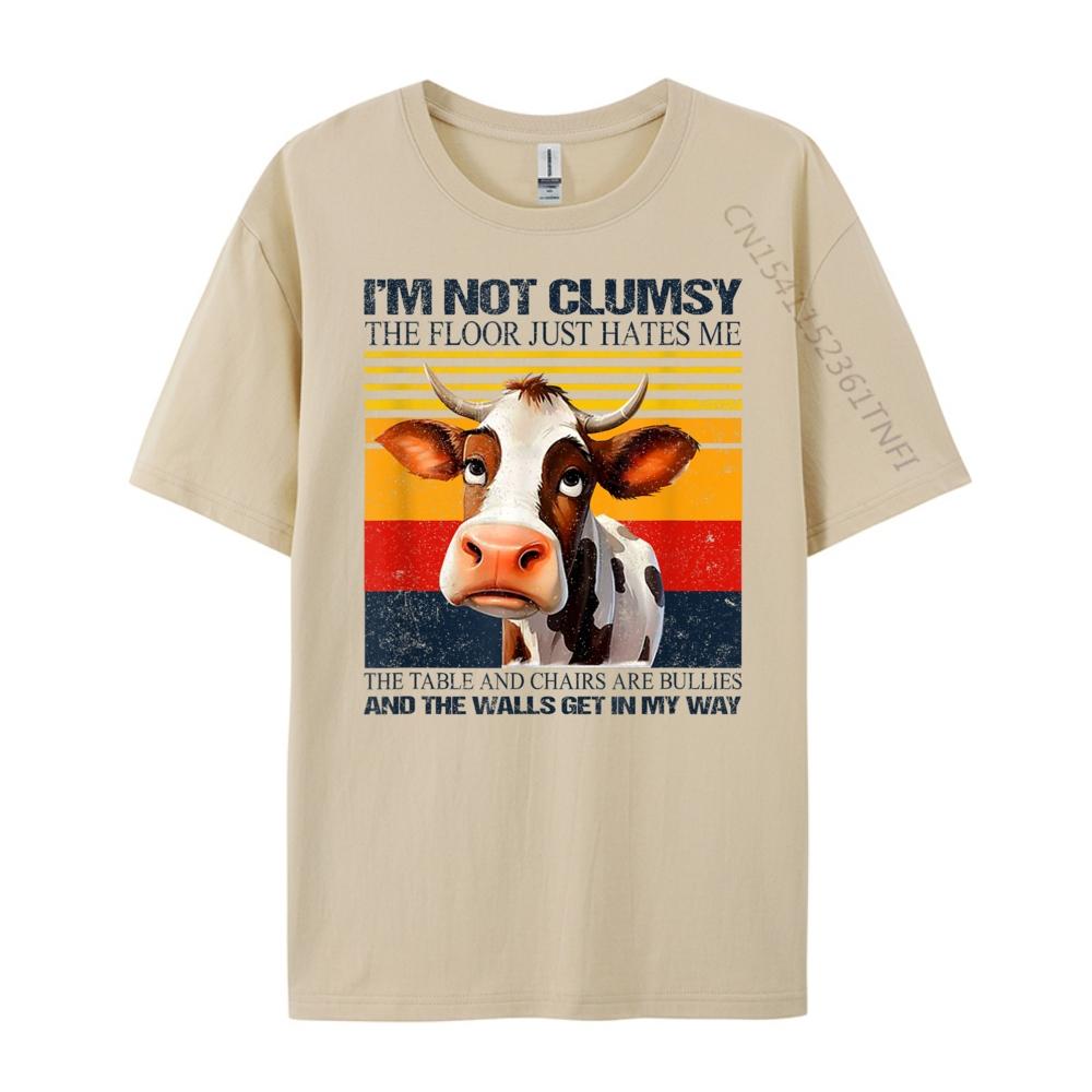 Cow I M Not Clumsy The Floor Just Hates Me The Table Graphic T Shirts Men Cotton Short Sleeve T-Shirt Big And Tall Letter