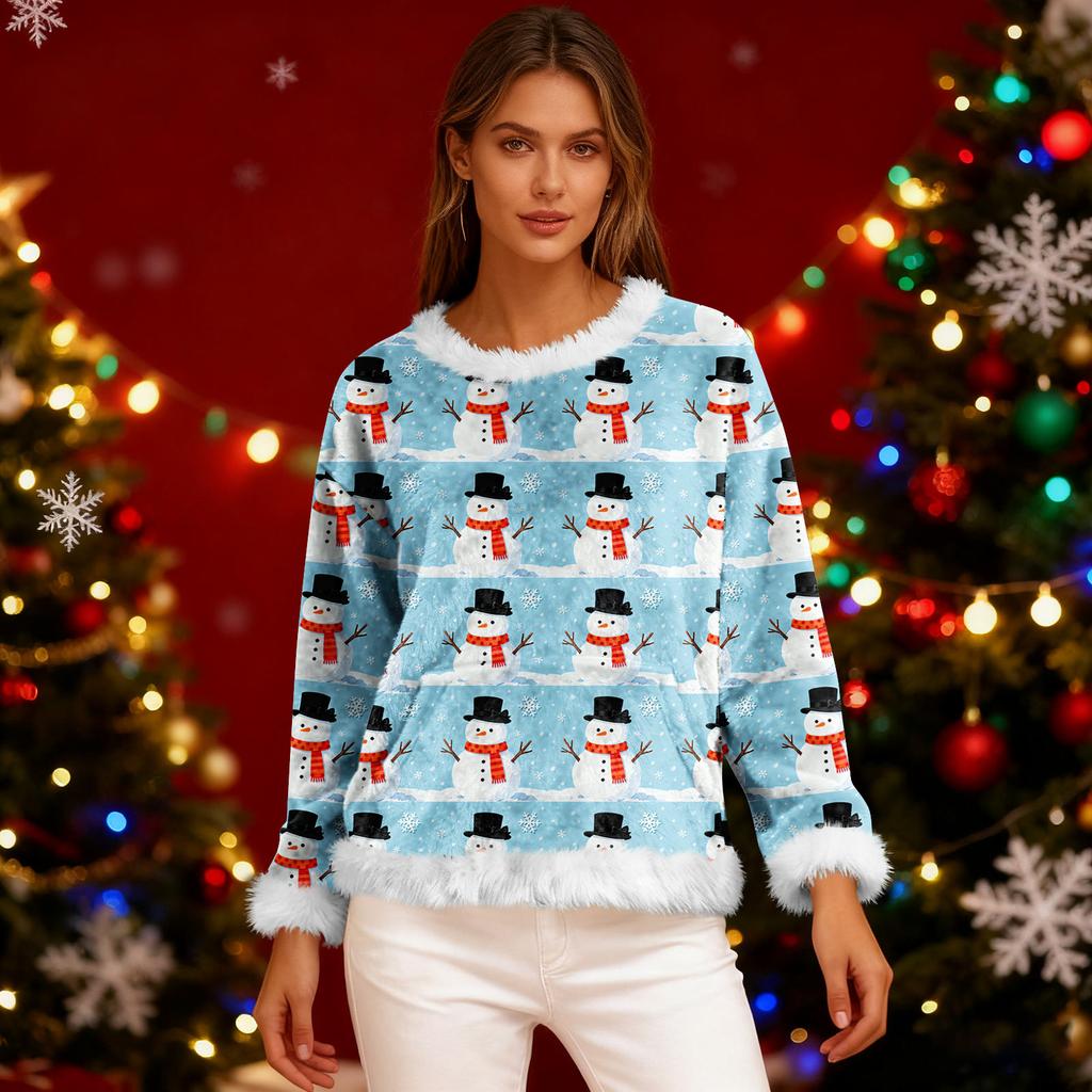 Damska bluza polarowa casual z długim rękawem i okrągłym dekoltem, wygodna, o luźnym kroju, lekka, damska bluza flanelowa