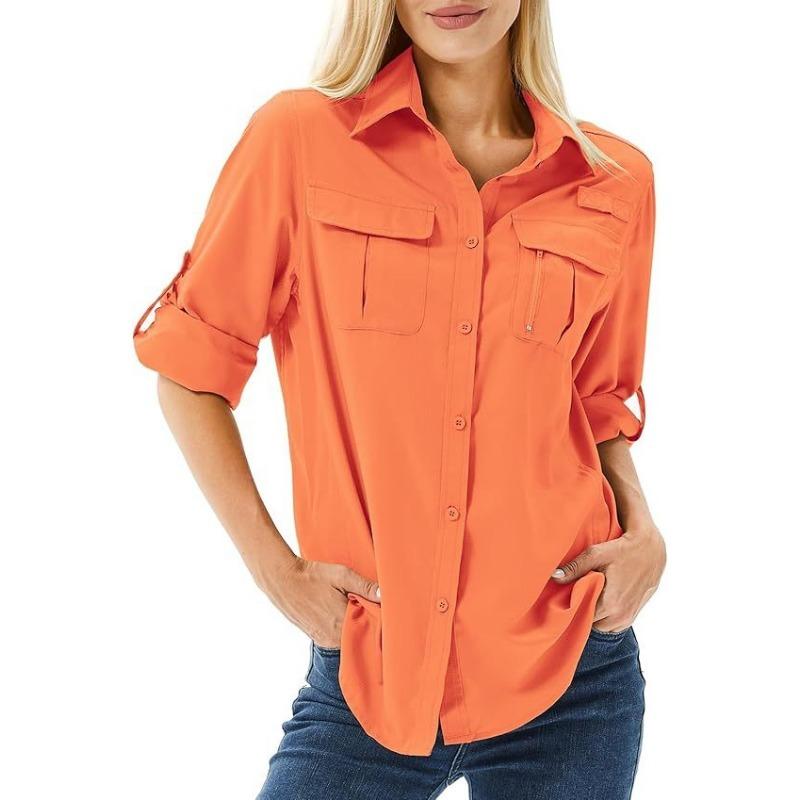 Camicia da Donna Casual a Maniche Corte Traspirante, Elastica, Asciugatura Rapida, con Zip, Colletto Reversibile e Tasca