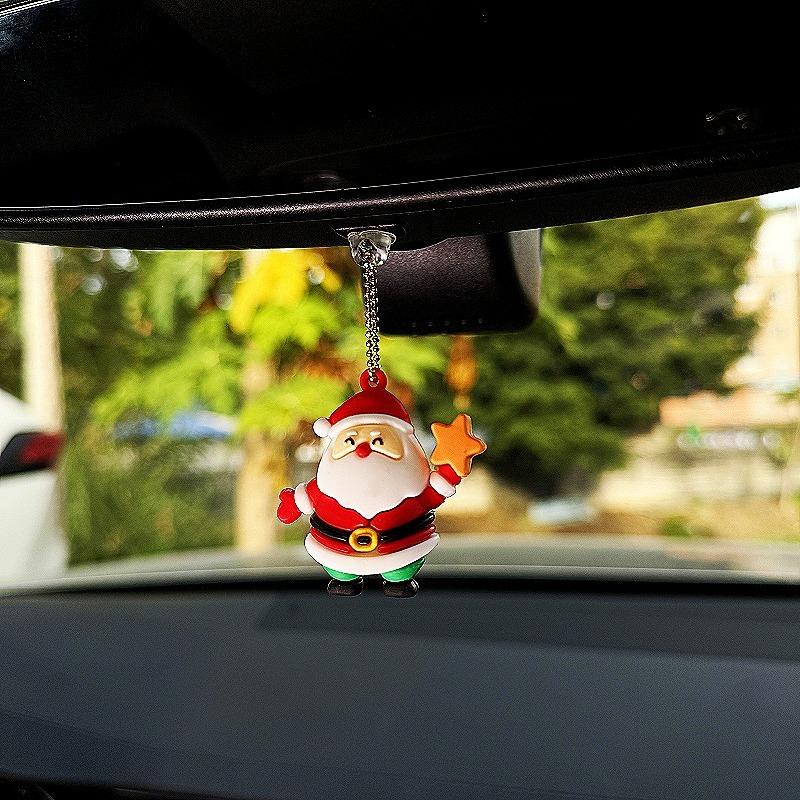 5pcs/set Car Interior Decorative Rearview Mirror Hanging Ornament Cute Deer Christmas Tree Gift Santa Creative Pendant