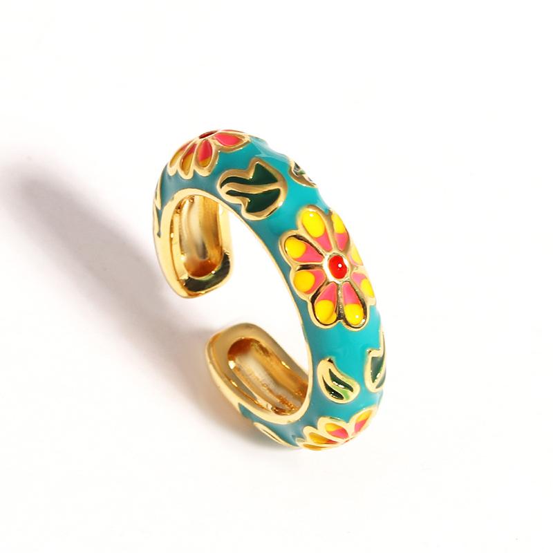 Vintage Colorful Enamel Flower Rings Trendy Geometric Female Minimalist Flower For Ladies Wedding Party Engagement Jewelry Gift