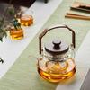 Pokaro Tea Heat-Resistant Glass Teapot, 1090ml, for Steamed and Boiled Tea, Transparent Design with Wooden Handle and Glass Tea Strainer,