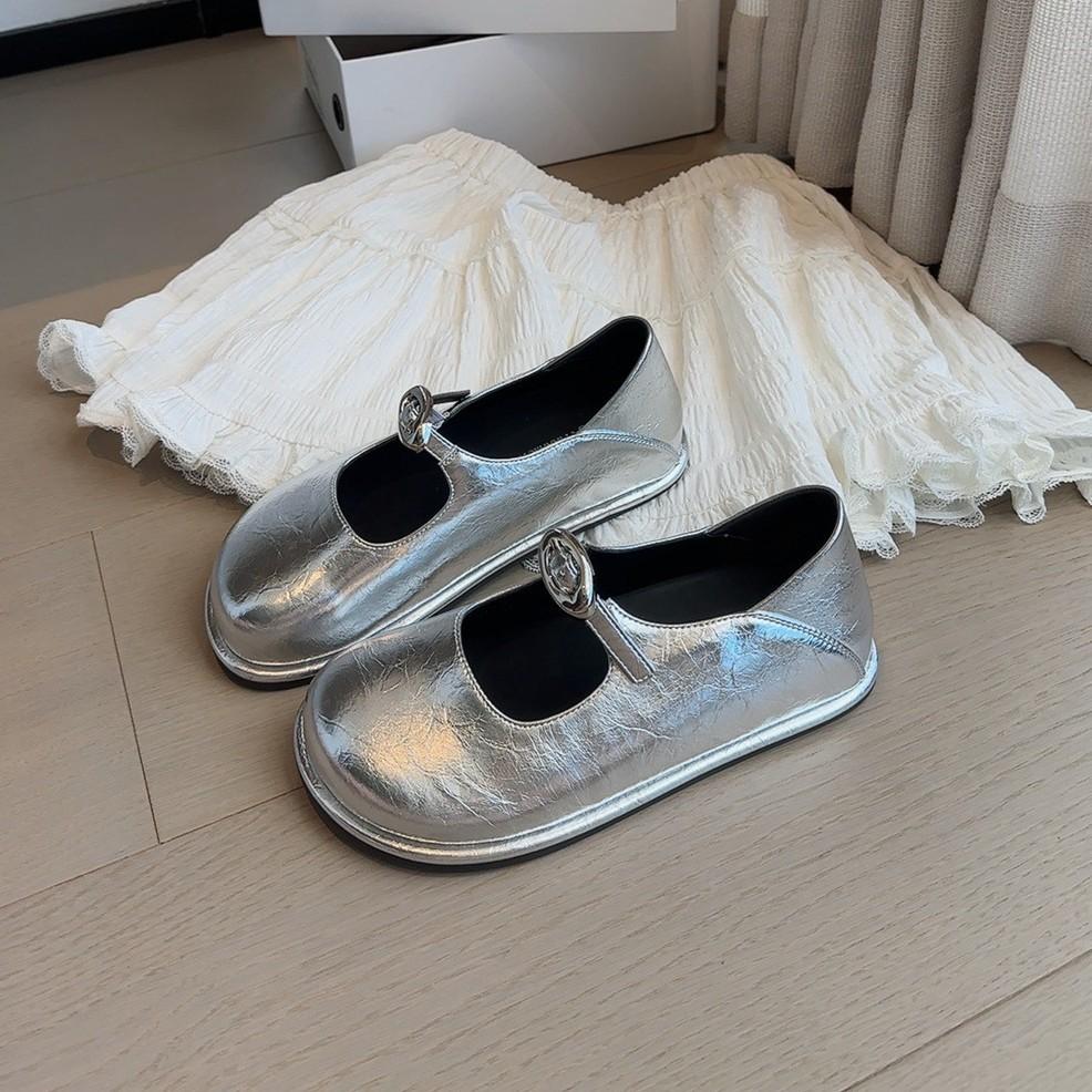 Suding's two wear inner height-increasing small leather shoes for women's 2025 new metal one-word belt thick-soled height-increasing Mary Jane single